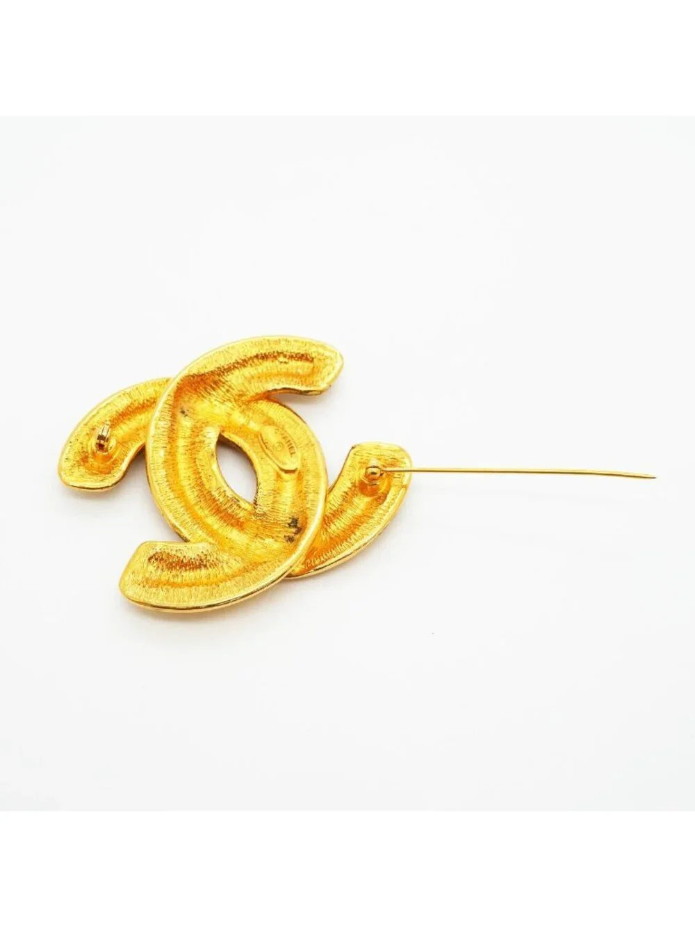 Chanel Brooch Vintage CC Logo Quilted Gold Plated